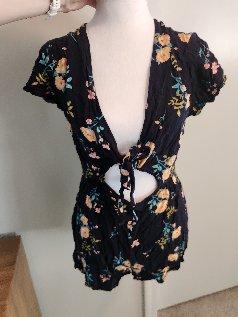 (2 For $25) UK2LA Navy Floral Romper